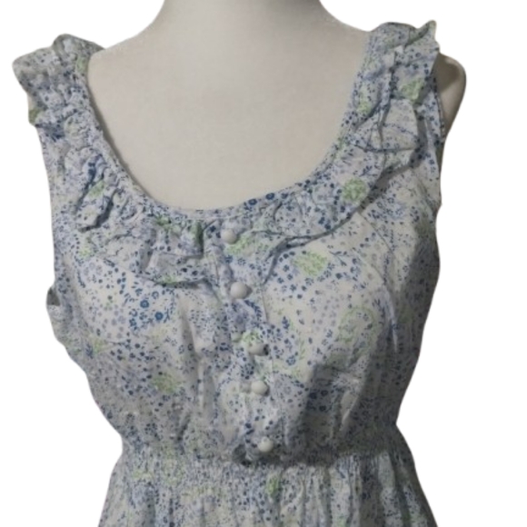 NWOT Romy Blue and White Floral Ruffle Blouse Gathered At Waste Size XL - Picture 2 of 10